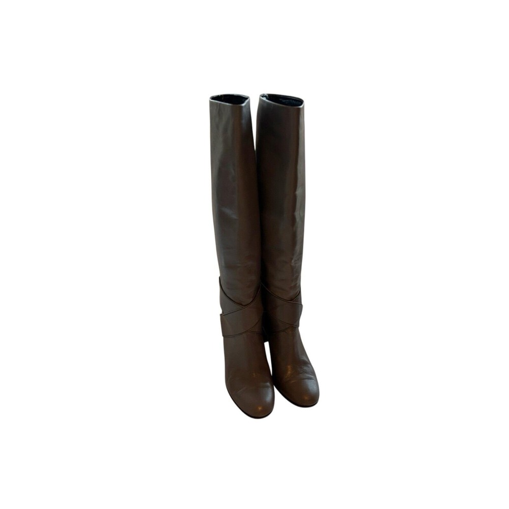 TIBI Tall Taupe Gray Brown Italy Buttery Soft Leather Boot 8 Ankle Harness Boho - Picture 8 of 12